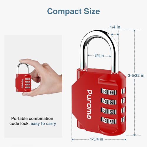 1 Pack Combination Lock Locker 4 Digits Combo Padlock Gym Red