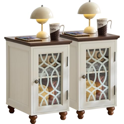 Narrow Side Table Set 2 with Glass Door Storage (2 Count)