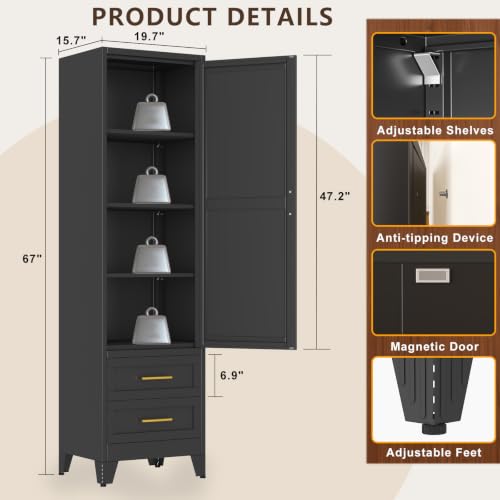 67" Tall Narrow Metal Storage Cabinet