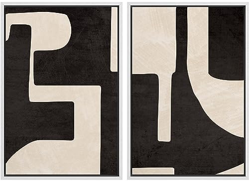 Framed Canvas Print Wall Art Black & White Geometric Paint Stroke Decor Abstract Nature Illustration Modern Art Decorative Multicolor Geometric Minimal for Bedroom