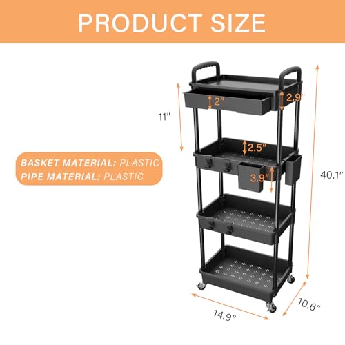 4 Tier Rolling Utility Cart with Drawer
