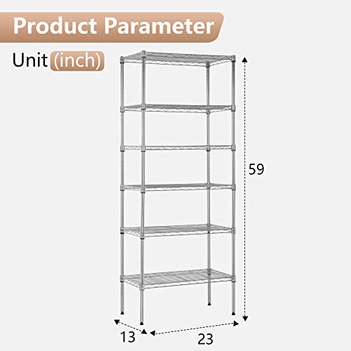 6 Tier Wire Shelving Units 23L x 13W x 59H Adjustable Metal Storage Rack NSF Pantry Shelves Kitchen Organization Shelf for Kitchen Garage Small Places Commercial