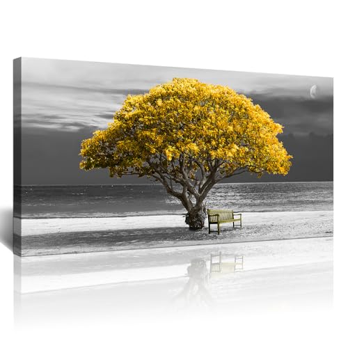 Canvas Wall Art For Living Room farmhouse Wall Decor For Bedroom Office Decor Black And White Wall Painting Yellow Trees Pictures Framed Mural Home Decor Prints Posters Artwork 20X40 inch