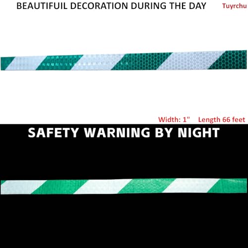Green and White Reflective Tape Outdoor Waterproof 1 inch X 66 feet