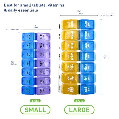 Weekly (7-Day) AM/PM Pill Organizer, Large Case, Blue/Yellow