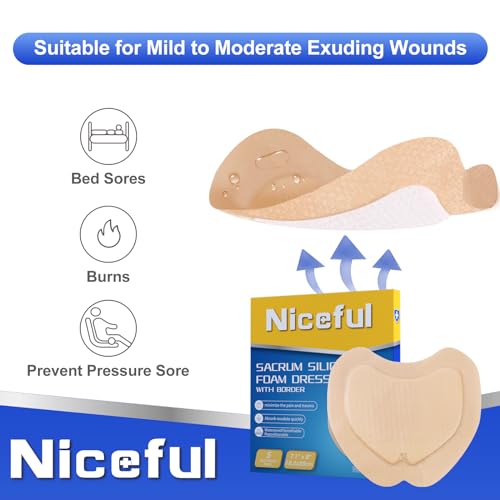 Sacral Silicone Foam Dressing 7.1"x8" 5 PCS Bandages for Bed Sore (5 Count)