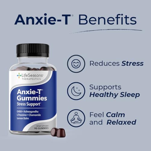 Anxie-T - Stress Relief Gummy - Vitamin Supplement for Mood & Mental Focus Support - Feel Calm and Relaxed - Rapidly Eases Tension - Ashwagandha, GABA & L-Theanine - 90 Gummies (90 Count)