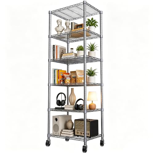 6 Wire Shelving Steel Storage Rack Adjustable Unit Shelves for Laundry Bathroom Kitchen Pantry Closet