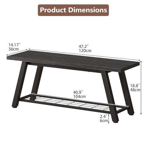 Industrial Entryway Bench Rustic Wood and Metal Storage Bench for Indoor Living Dining Room Bedroom Long Shoe Benches Seat