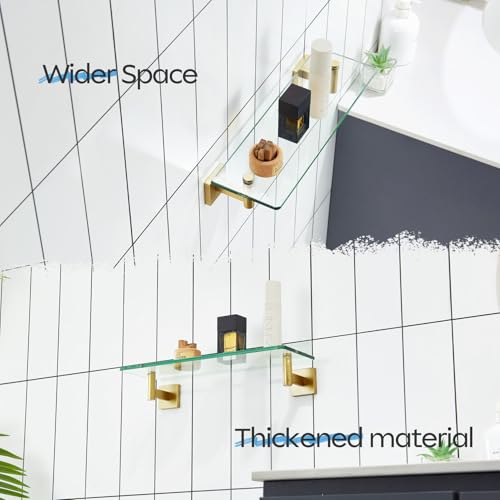 Wall Shelves Floating Shelf 16'' Stainless Steel Bathroom Hardware Tempered Glass Small Hanging Rack for Storage