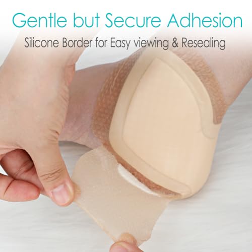 Heel Bordered Silicone Foam Dressing Waterproof Adhesive Sacral Bandages with Absorbent Padding for Elbow Wrist Foot Pressure Bed Sore Hip Knee Replacement Surgery 8.26"x8.26" 1 Pack