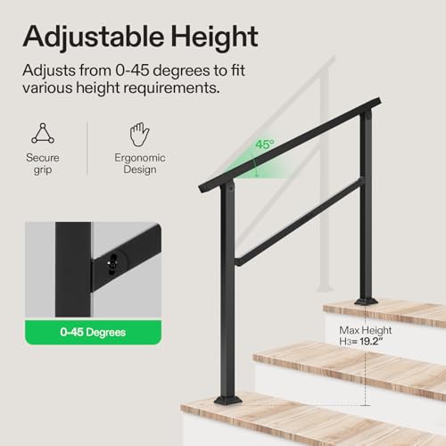 3 Step Stair Handrail 40"x36" Wrought Iron Porch Railing Black - Bel Marant