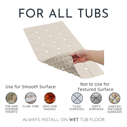 Bathtub Mat Non Slip 15" x 28" Silicone Foldable Tub Mat with Strong Suction Cups & Large Drain Holes