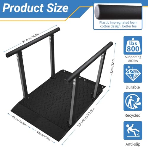 4'L x 33''W Heavy Duty Portable Wheelchair Ramp with Rubber Handrails