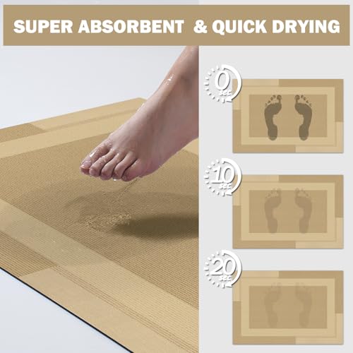 Non Slip Bath Mat Thin Bathroom Rugs Fit Under Door Brown 16"x 24"