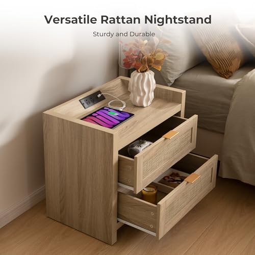 Rattan Nightstand Set of 2 for Bedroom (2 Count)