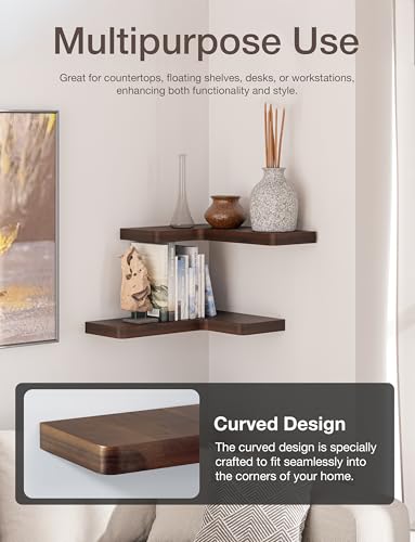 Acacia Wood Corner Floating Shelf 17” x 12” (2 Count)