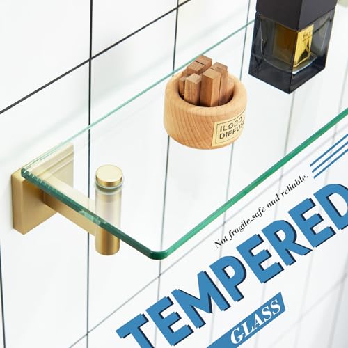Wall Shelves Floating Shelf 12'' Gold Stainless Steel Bathroom Hardware Tempered Glass Hanging Rack Storage
