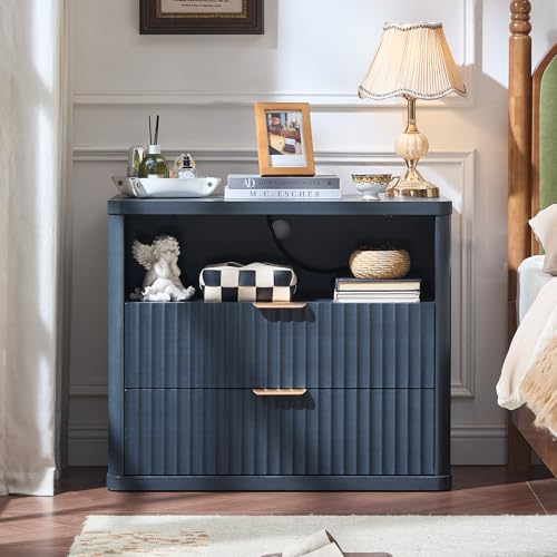 31" Wide Fluted Nightstand with Charging Station