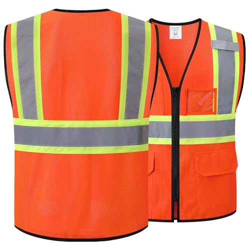 Reflective Safety Vest for Men Women Hi Vis Vest with Pockets High Visibility Vest Mesh Construction Vests Meets ANSI