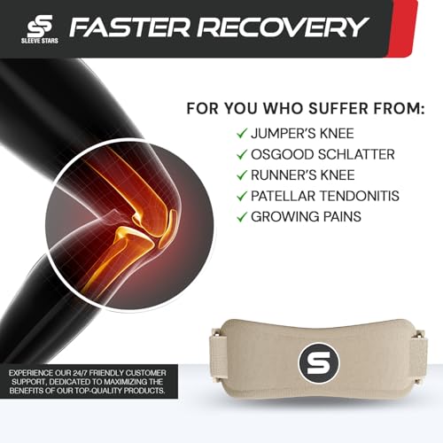 Sleeve Stars Swedish Brand Patellar Tendon Support Strap for Women & Men Effective Osgood Schlatter Knee Brace Youth & Kids Knee Brace with 3 Adjustable Length fits 7"