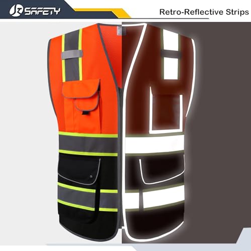 Safety Vest for Men Women Reflective Hi Vis JK100 OBlack L