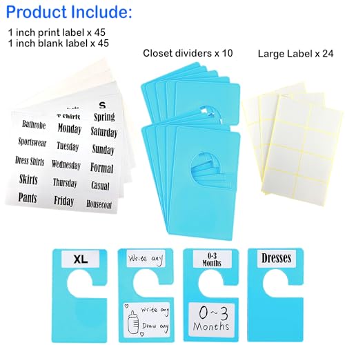 10 Pack White Clothing Rack Size Dividers Plus 45 Labels (10 Count)