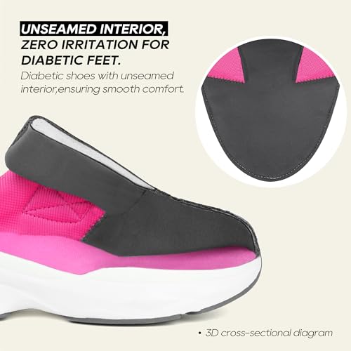 Ortho + Rest Women Diabetic Shoes with Adjustable Closure Orthopedic Walking Shoes for Edema Plantar Fasciitis Bunions Arthritis Swollen Feet