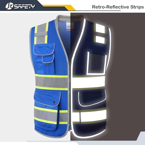 Hi Vis Safety Vest for Men Women Cushioned Collar JK101 Blue L