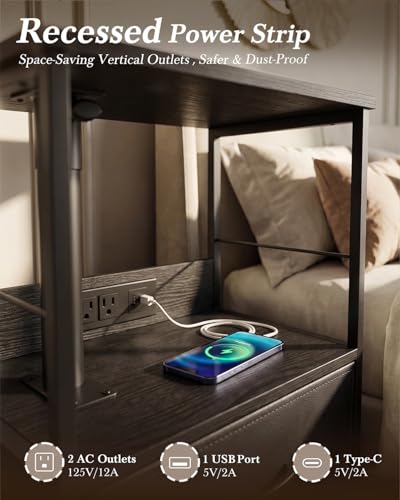Swivel Lift Top Nightstand with Charging Station