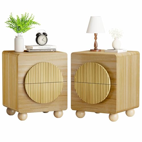 23" Fluted Nightstand with Solid Wood Legs Set of 2 (2 Count)