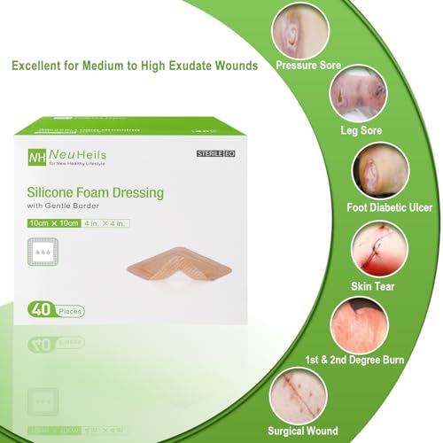 Silicone Foam Dressing with Border 4''x4'' (40 Count)