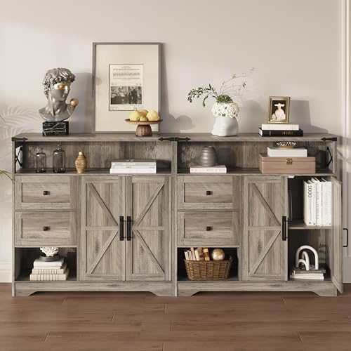 Farmhouse Storage Cabinet with Drawers and Open Storage