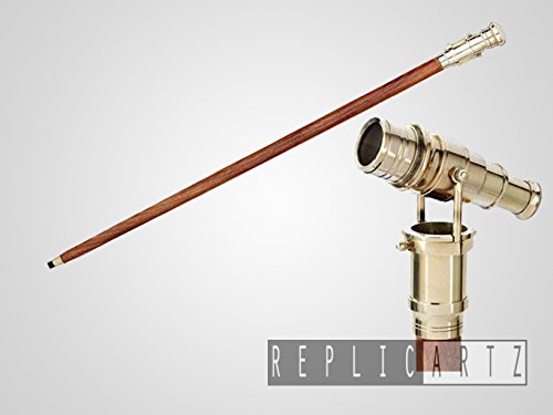 s Vintage Brass Handle Victorian Telescope Head Foldable Steampunk Accessories Wooden Walking Stick Cane for Men and Women