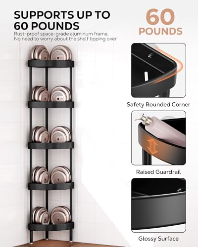 5 Tier Aluminum Corner Shower Caddy Standing Rustproof