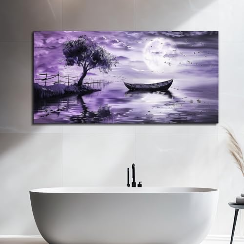 Canvas Wall Art For Living Room Large Wall Decor For Bedroom Office Decoration Landscape Pictures Modern Purple Lake View Wall Painting Artwork Hotel Room Ready To Hang Home Decor 24x48 In