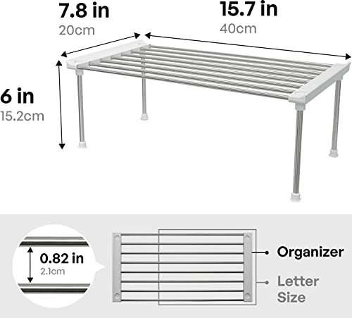 Set of 2 Stackable Cabinet Organizer Shelf 15.7 x 7.8 x 6.1 White (2 Count)