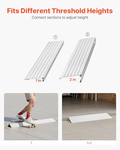 Door Threshold Ramp 2‘’ Rise Aluminum Alloy Threshold Ramp Rated 800 lbs Load Capacity