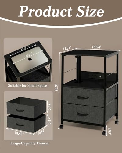Swivel Lift Top Nightstand with Charging Station