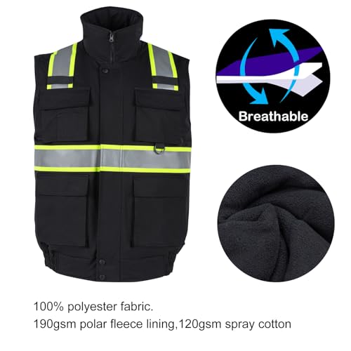 Safety Vest High Visibility Reflective Fleece Winter Vest for Men with Pockets Water