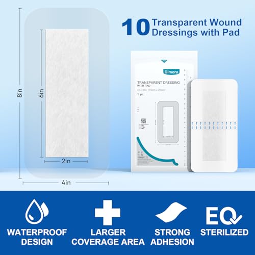 Waterproof Transparent Film Dressing with Pad (10 Count)