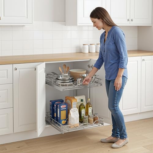 2-Tier Pull-Out Cabinet Organizer for Kitchen, 17" W x 21”D x 16.5" H - Bel Marant