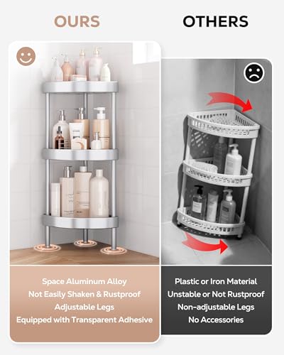 3 Tier Aluminum Corner Shower Caddy Standing Rustproof (3 Count)