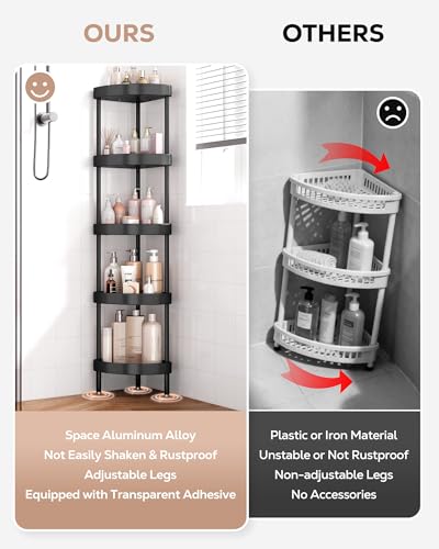 5 Tier Aluminum Corner Shower Caddy Standing Rustproof