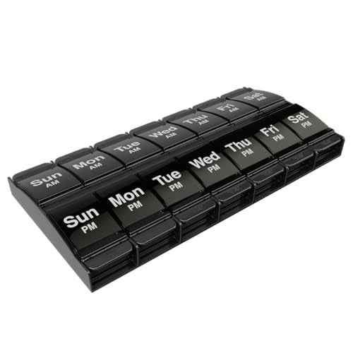 Weekly (7-Day) AM/PM Pill Organizer, X-Large Medicine Case, Black