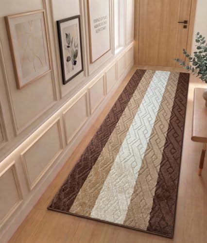 Custom Size Hallway Runner Rug Damask Brown Color 31 inch Wide Select Your Length Non