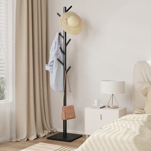 Wooden Coat Rack Freestanding with Stable Square Base