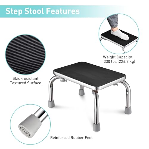 Yescom Raised Adjustable Toilet Seat with Steel Step Stool Bedside Commode