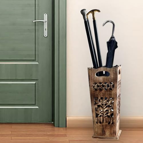 Antique Wooden Umbrella Stand & Walking Cane Holder for Home