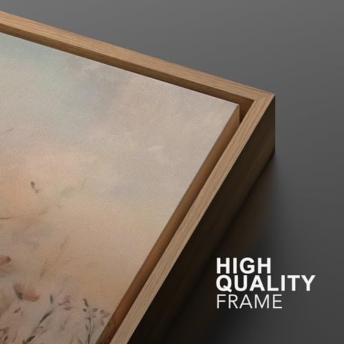 Framed Canvas Print Wall Art Forest and Lake Landscape Vintage Nature Scenery Illustrations Modern Art Decorative Bohemian Chic for Living Room (2 Count)